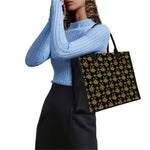 Black And Gold Lotus Flower Print Canvas Tote Bag