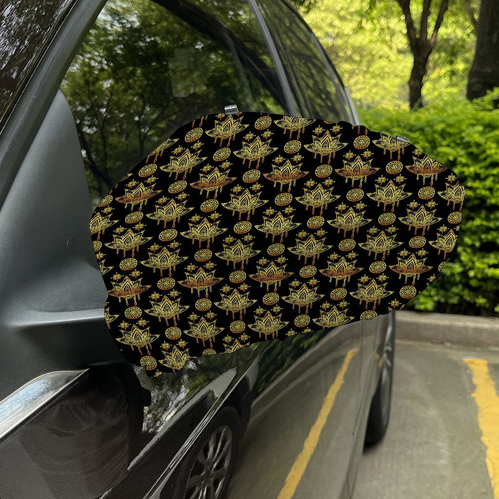 Black And Gold Lotus Flower Print Car Side Mirror Covers