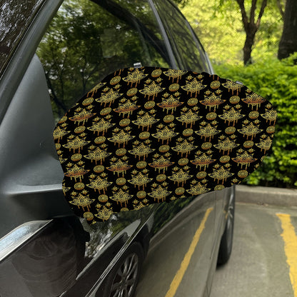 Black And Gold Lotus Flower Print Car Side Mirror Covers