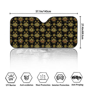 Black And Gold Lotus Flower Print Car Windshield Sun Shade