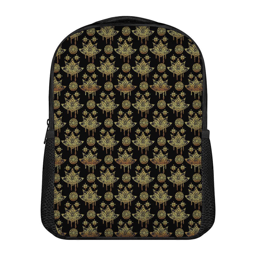 Black And Gold Lotus Flower Print Casual Backpack