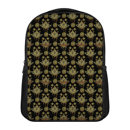 Black And Gold Lotus Flower Print Casual Backpack