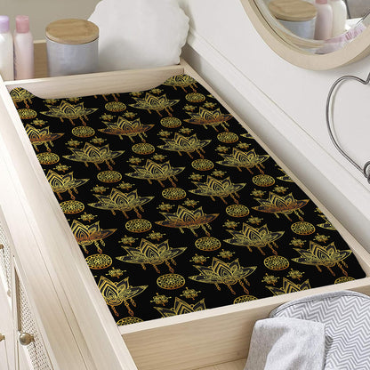 Black And Gold Lotus Flower Print Changing Pad Cover