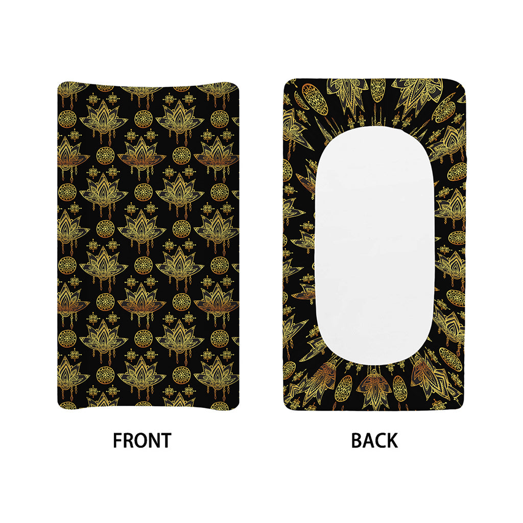 Black And Gold Lotus Flower Print Changing Pad Cover