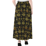 Black And Gold Lotus Flower Print Chiffon Maxi Skirt