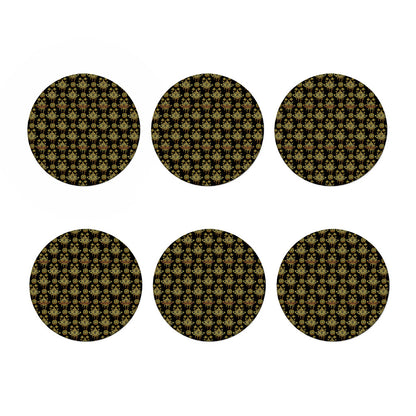 Black And Gold Lotus Flower Print Coaster Set