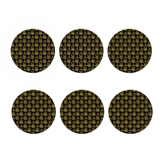 Black And Gold Lotus Flower Print Coaster Set