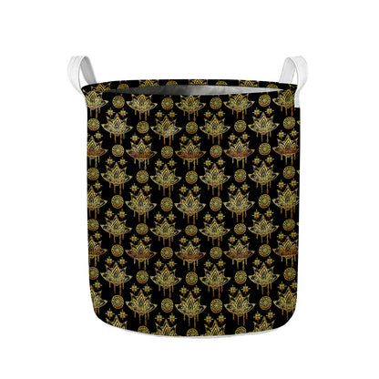 Black And Gold Lotus Flower Print Collapsible Laundry Basket