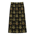 Black And Gold Lotus Flower Print Cotton Front Slit Maxi Skirt