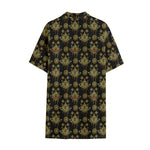 Black And Gold Lotus Flower Print Cotton Hawaiian Shirt