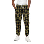 Black And Gold Lotus Flower Print Cotton Pants