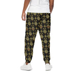 Black And Gold Lotus Flower Print Cotton Pants