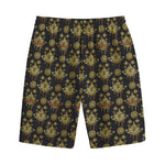 Black And Gold Lotus Flower Print Cotton Shorts