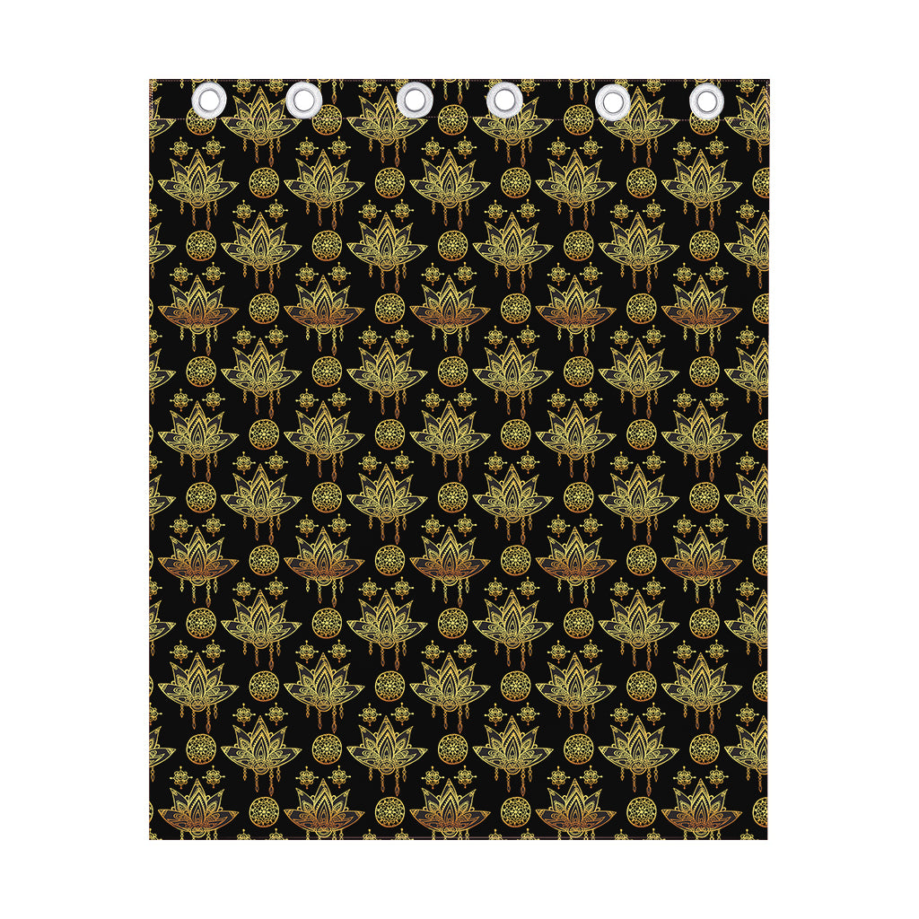 Black And Gold Lotus Flower Print Curtain