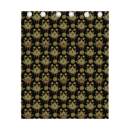 Black And Gold Lotus Flower Print Curtain