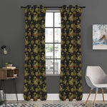 Black And Gold Lotus Flower Print Curtain