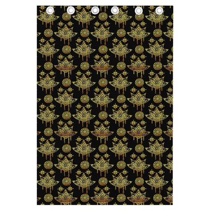 Black And Gold Lotus Flower Print Curtain