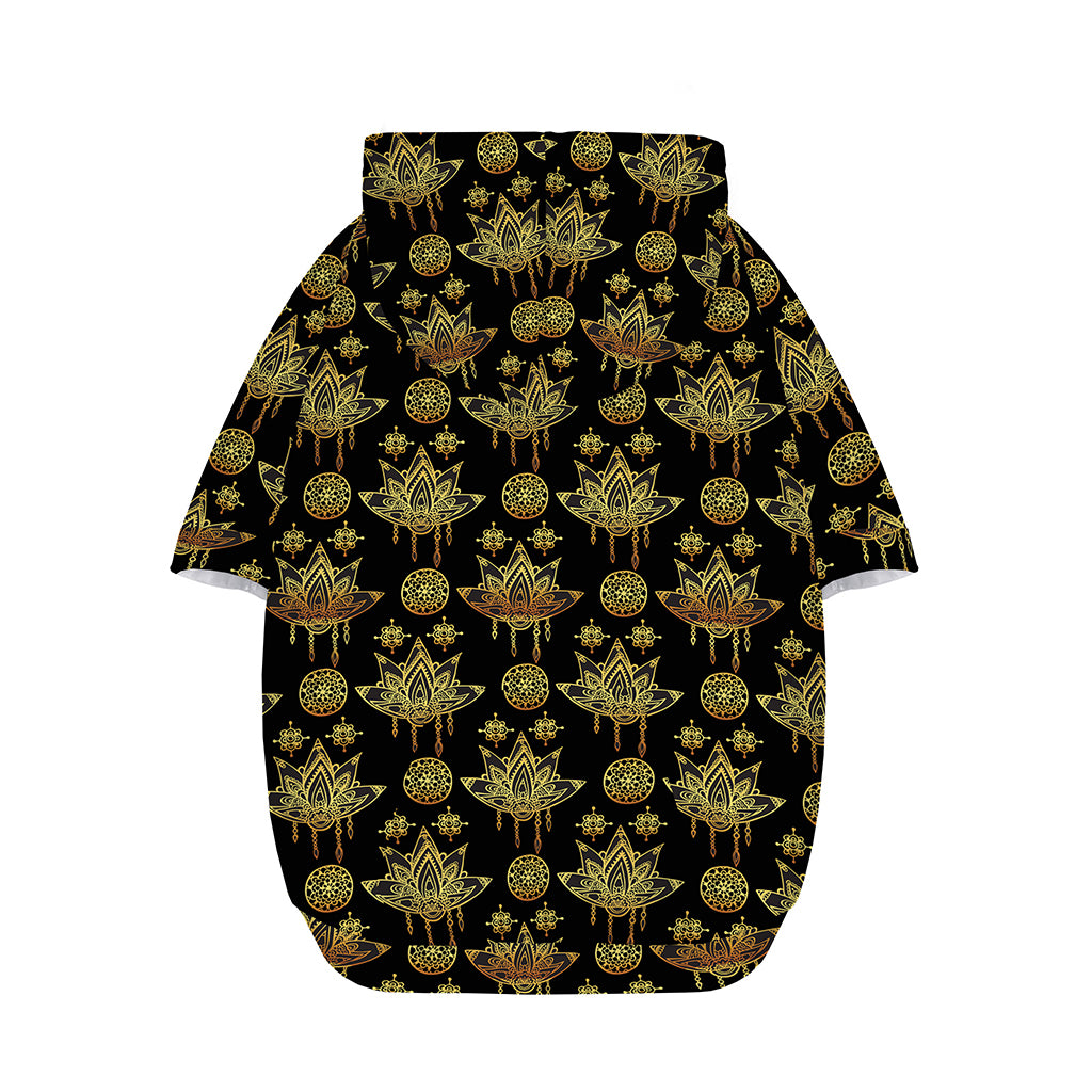 Black And Gold Lotus Flower Print Dog Zip Up Hoodie