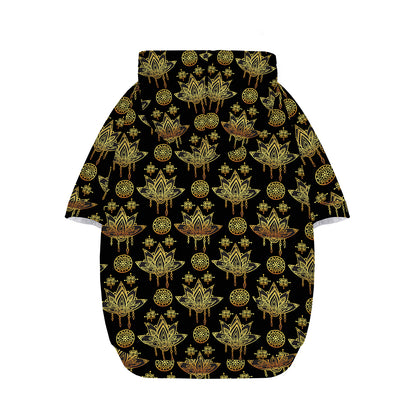 Black And Gold Lotus Flower Print Dog Zip Up Hoodie