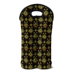 Black And Gold Lotus Flower Print Double Neoprene Wine Tote