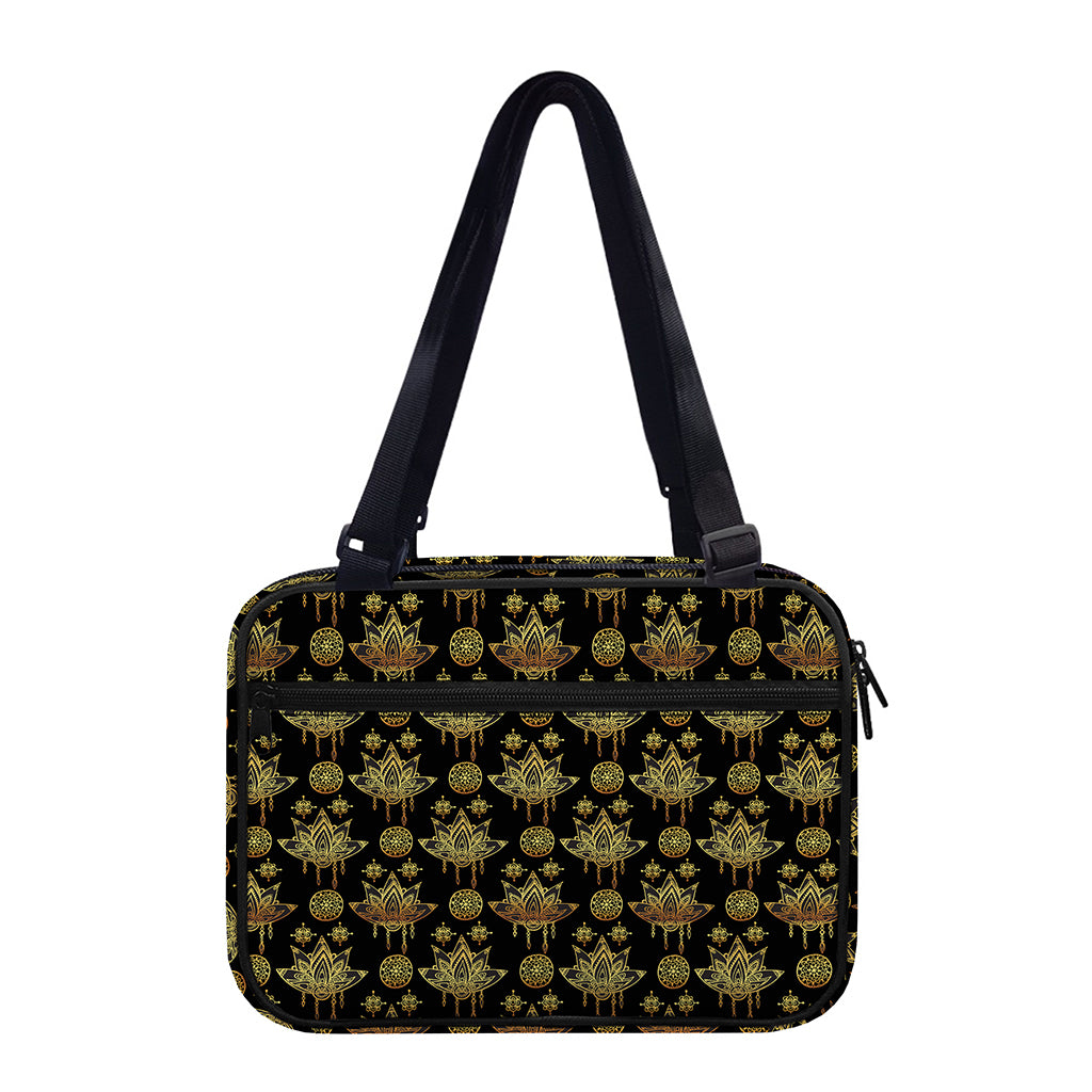 Black And Gold Lotus Flower Print Double Strap Bible Bag