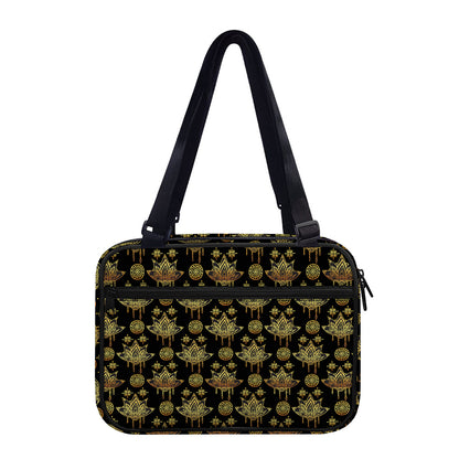 Black And Gold Lotus Flower Print Double Strap Bible Bag