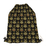 Black And Gold Lotus Flower Print Drawstring Bag