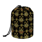 Black And Gold Lotus Flower Print Drawstring Makeup Bag