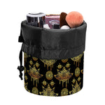 Black And Gold Lotus Flower Print Drawstring Makeup Bag