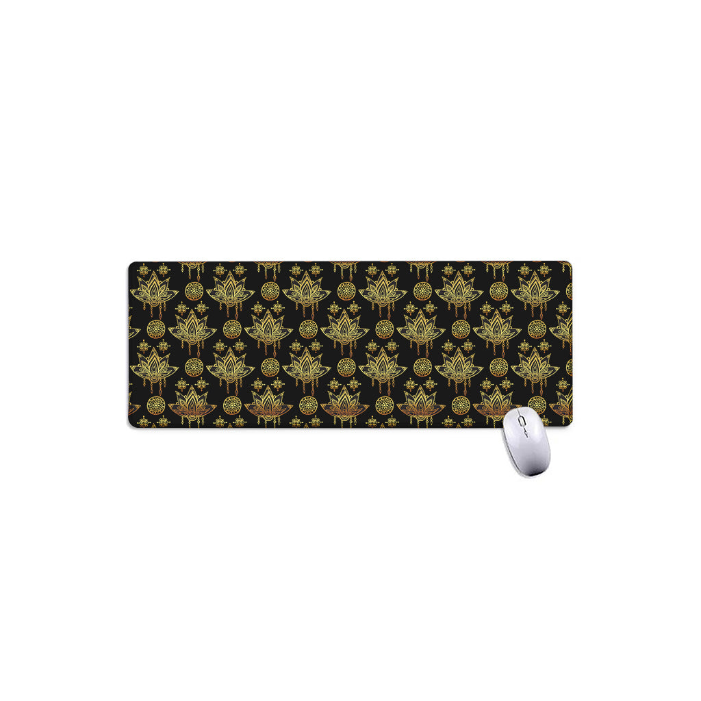 Black And Gold Lotus Flower Print Extended Mouse Pad