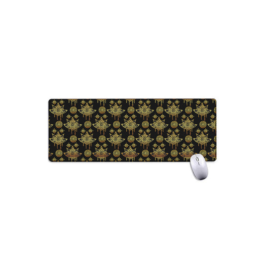Black And Gold Lotus Flower Print Extended Mouse Pad