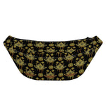 Black And Gold Lotus Flower Print Fanny Pack