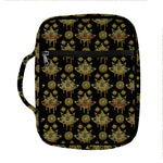 Black And Gold Lotus Flower Print Front Pocket Bible Bag