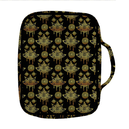 Black And Gold Lotus Flower Print Front Pocket Bible Bag