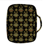 Black And Gold Lotus Flower Print Front Pocket Bible Bag