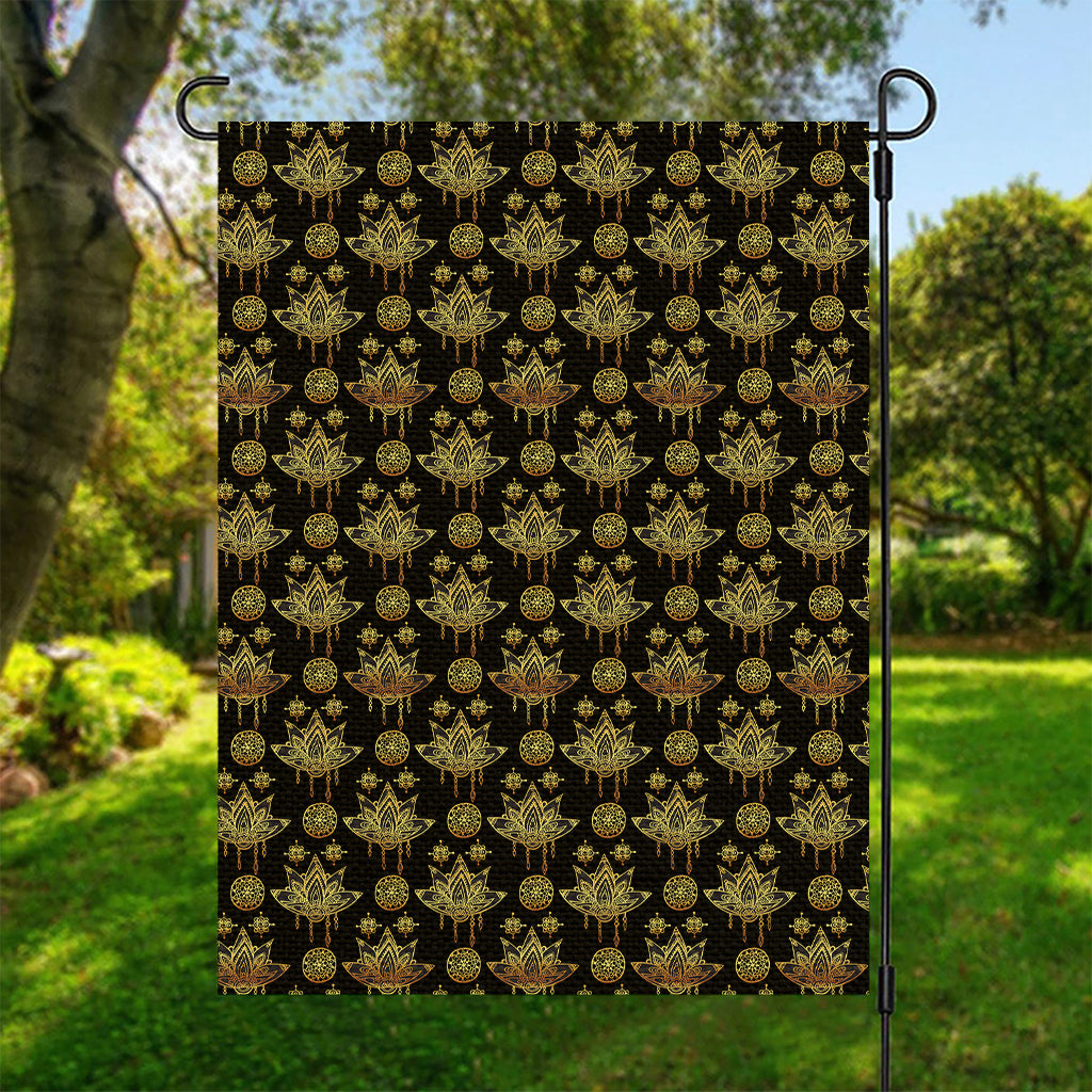 Black And Gold Lotus Flower Print Garden Flag
