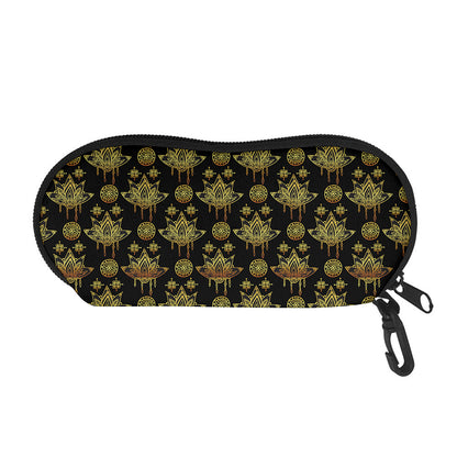 Black And Gold Lotus Flower Print Glasses Case