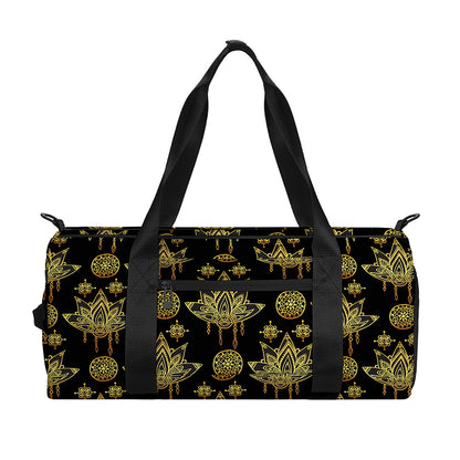 Black And Gold Lotus Flower Print Gym Bag