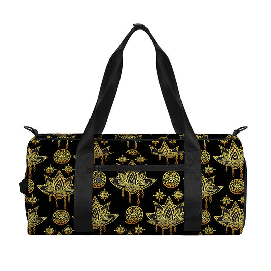Black And Gold Lotus Flower Print Gym Bag
