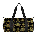 Black And Gold Lotus Flower Print Gym Bag