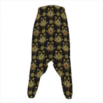 Black And Gold Lotus Flower Print Hammer Pants
