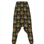 Black And Gold Lotus Flower Print Hammer Pants