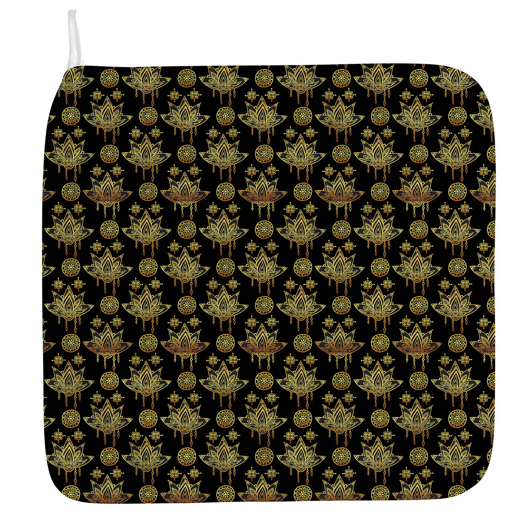 Black And Gold Lotus Flower Print Hand Towel