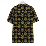 Black And Gold Lotus Flower Print Hawaiian Shirt