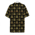 Black And Gold Lotus Flower Print Hawaiian Shirt