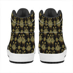 Black And Gold Lotus Flower Print High Top Leather Sneakers