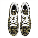 Black And Gold Lotus Flower Print High Top Leather Sneakers