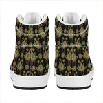Black And Gold Lotus Flower Print High Top Leather Sneakers