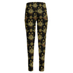 Black And Gold Lotus Flower Print High-Waisted Pocket Leggings