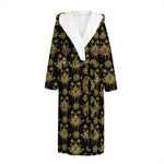 Black And Gold Lotus Flower Print Hooded Bathrobe